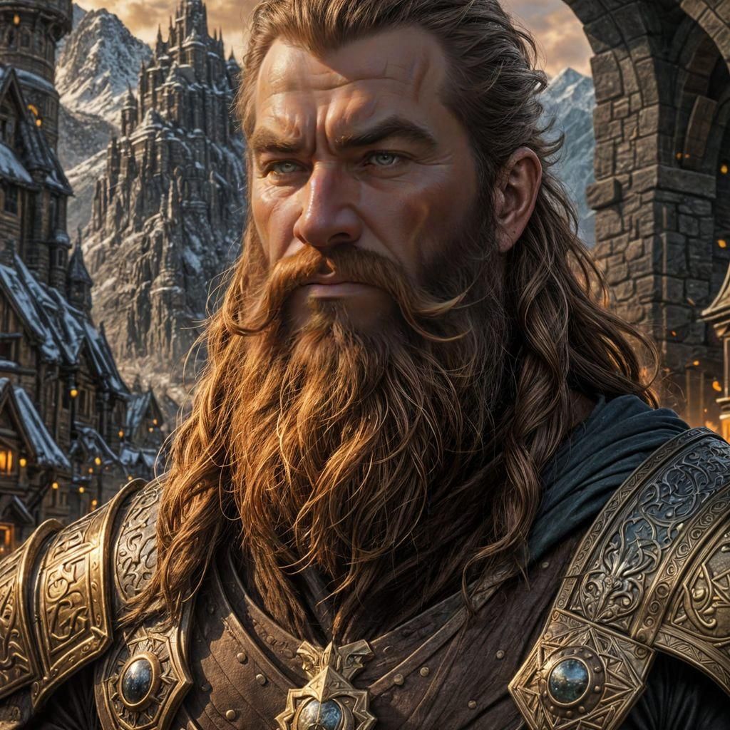 Epic Dwarven Blacksmith in Mountain City, Digital Art