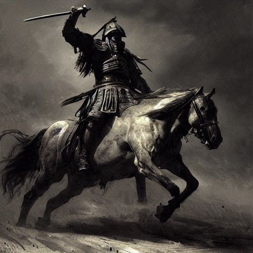Samurai Warrior on Warhorse in Dramatic Horror Style