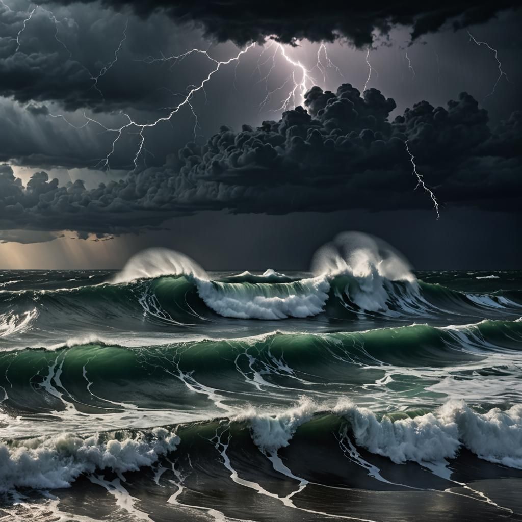 Stormy Ocean with Crashing Waves, Photorealistic