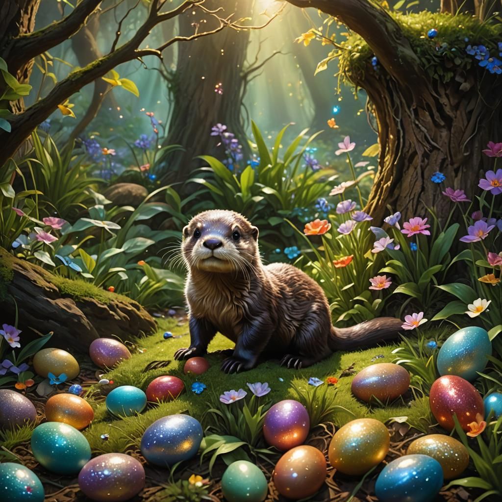 Baby Otter's Easter Egg Hunt in Enchanted Garden