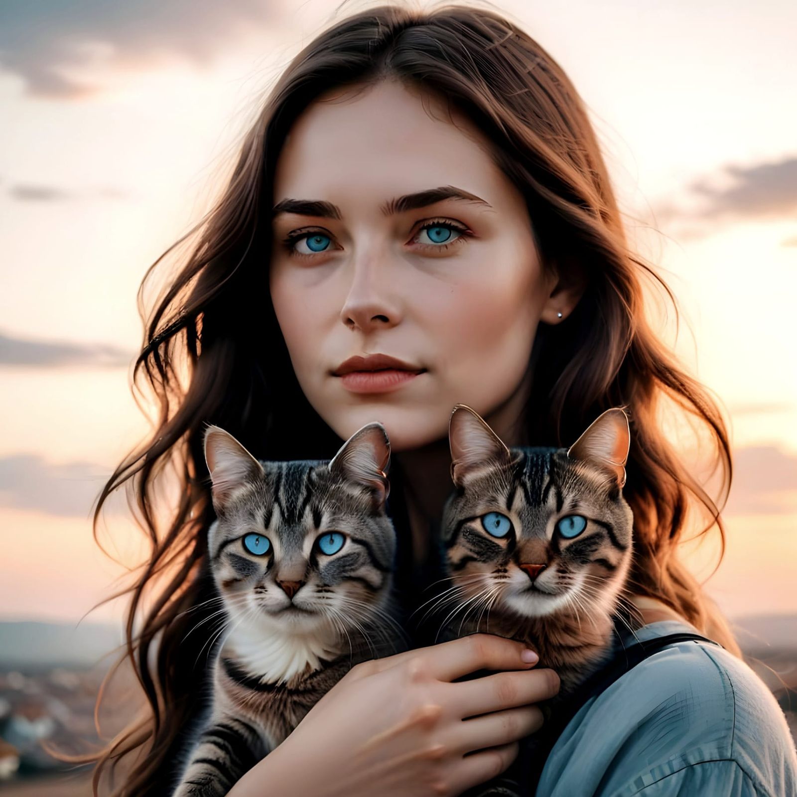 Singer Woman Captivates Cat with Enchanted Melody in Soft La...