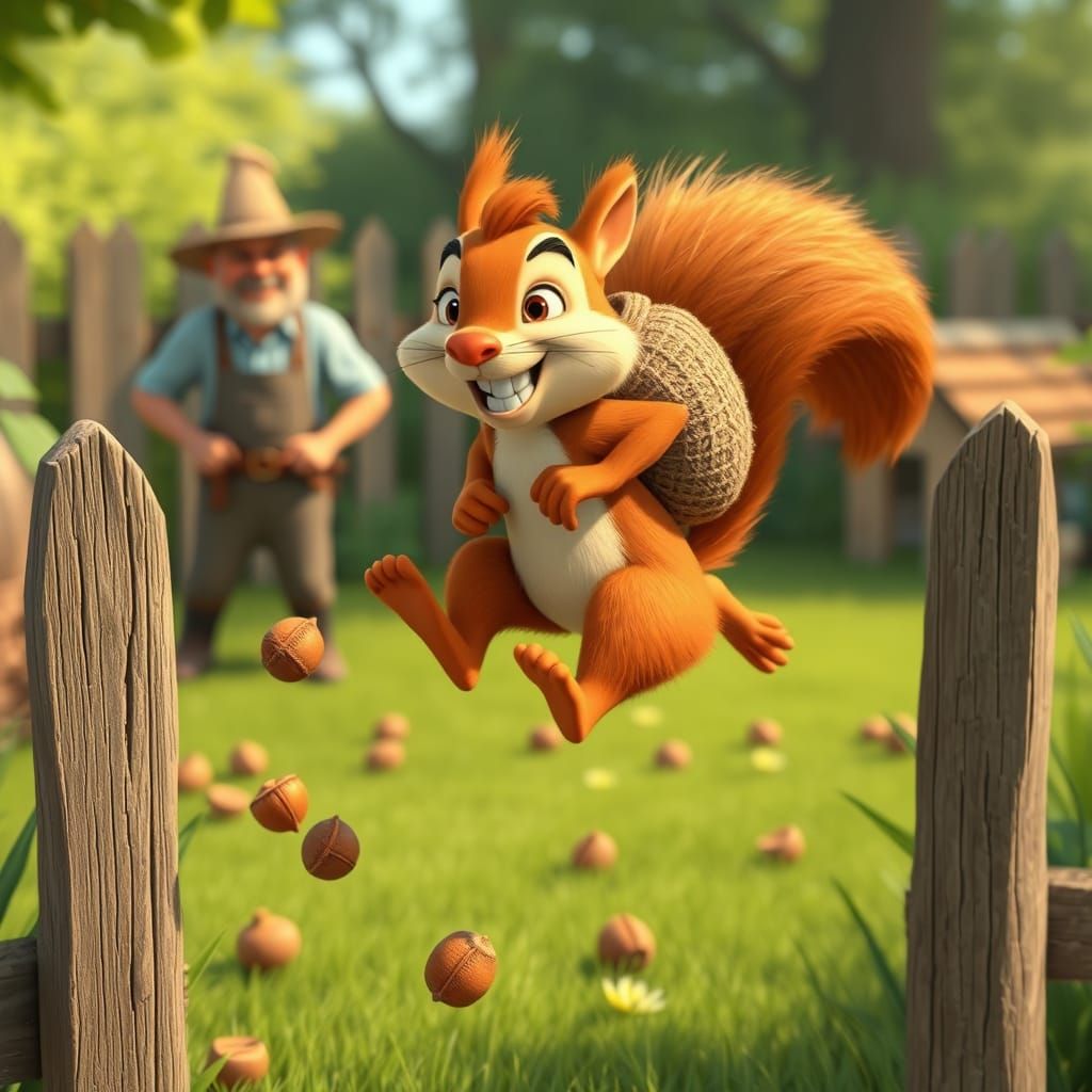 Squirrel's Nutty Escape: A Whimsical Pixar Scene
