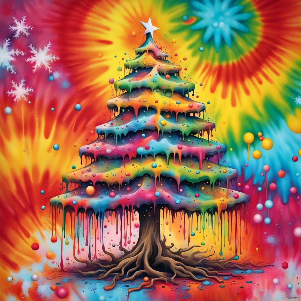 Tie Dye Christmas Tree Graffiti Art