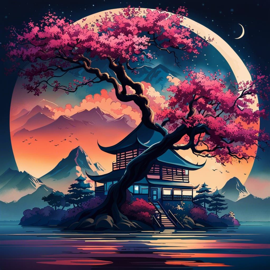 Utopian Temple in Forest with Purple Haze