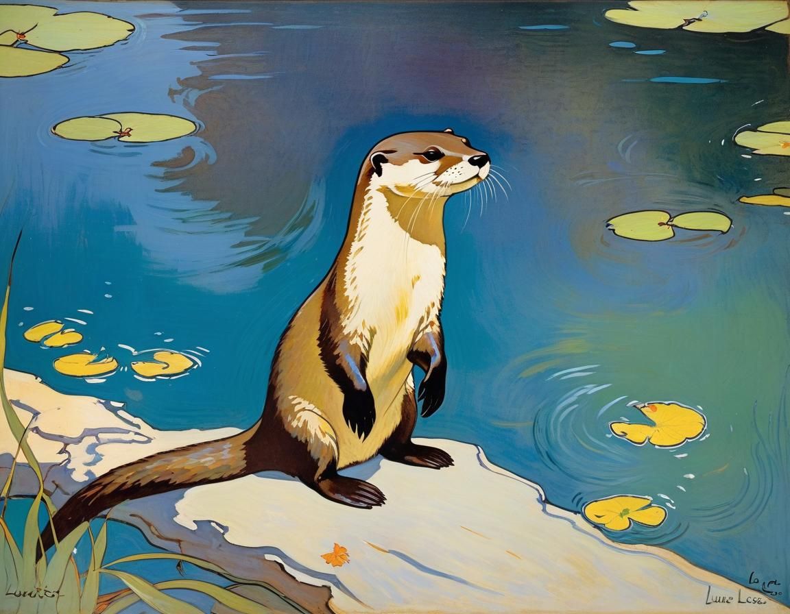 Otter in Lake Lucasart, Lautrec Style