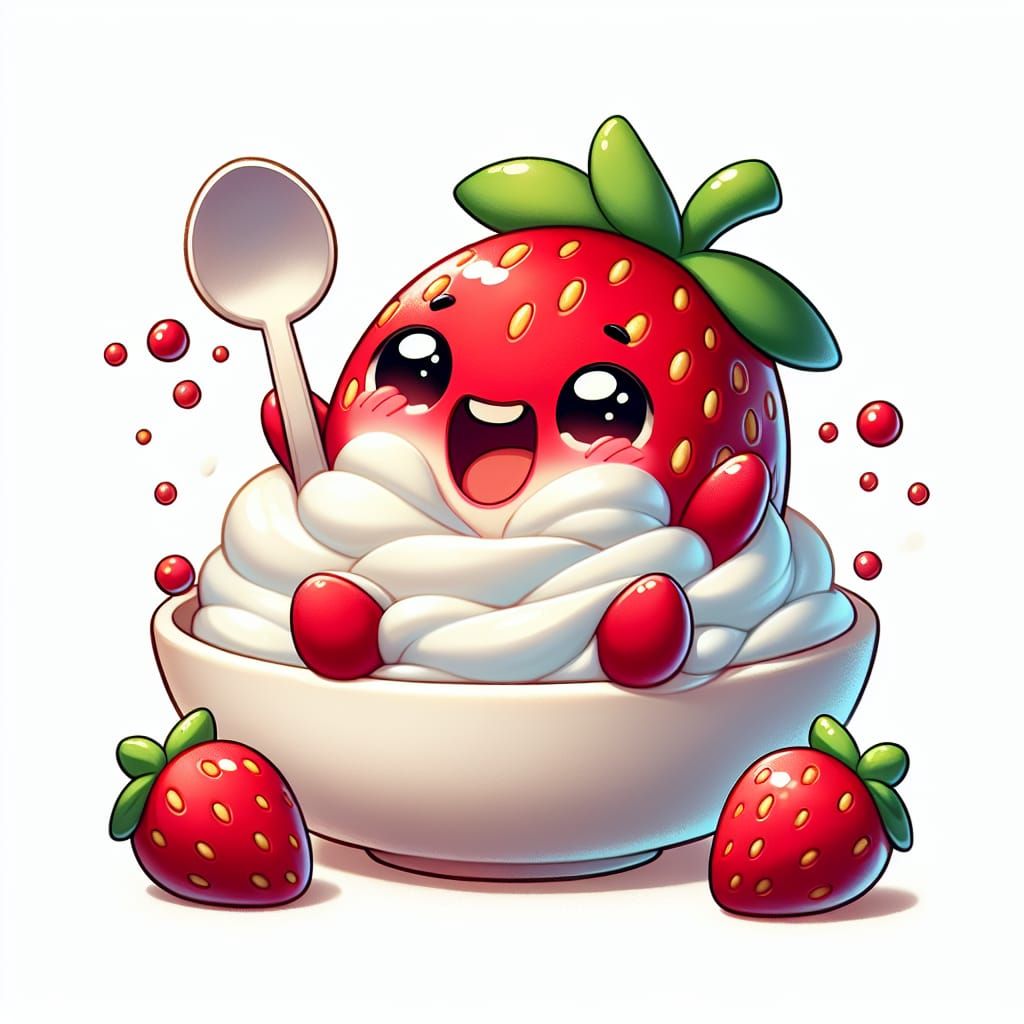 Cute Chibi Strawberry in Cream, 3D Render