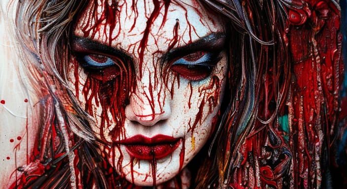 (( a portrait of a Roared Line covered in dripping Blood )) :: beautiful painting with highly detailed texture + lots of...