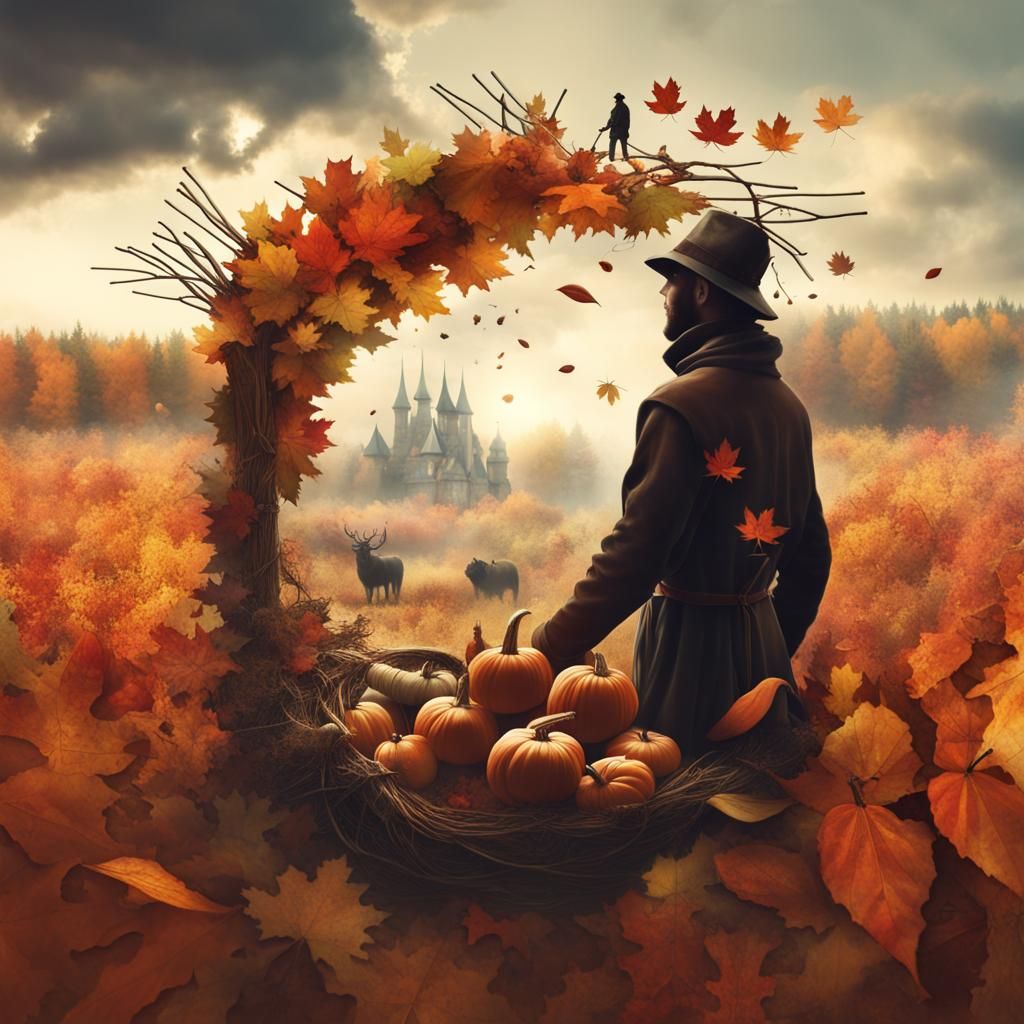 Double Exposure Autumn Harvest Collage Art