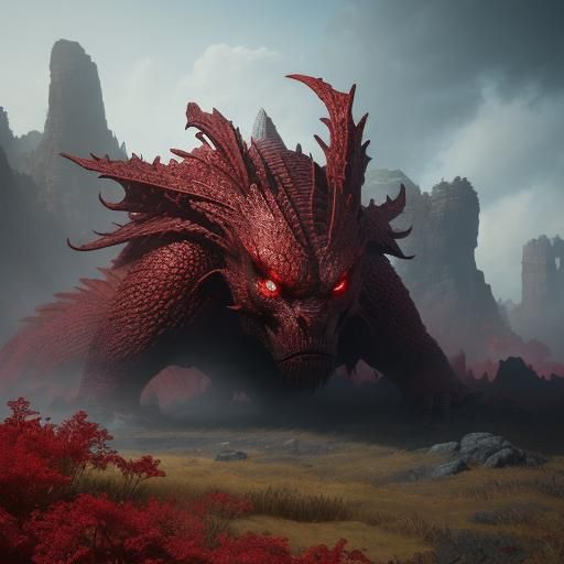 Scarlet Grainling in a Shimmering Red Landscape