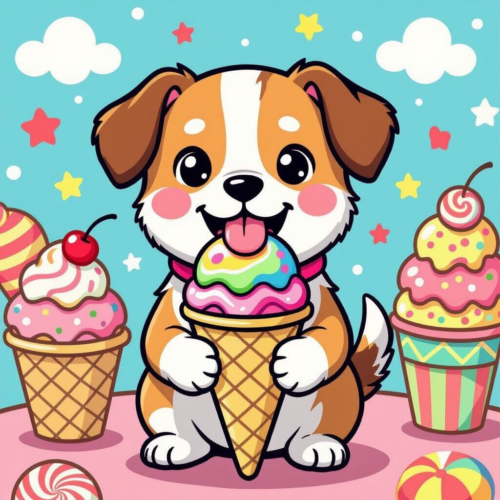 Dog with Ice Cream in Pop Surrealist Style