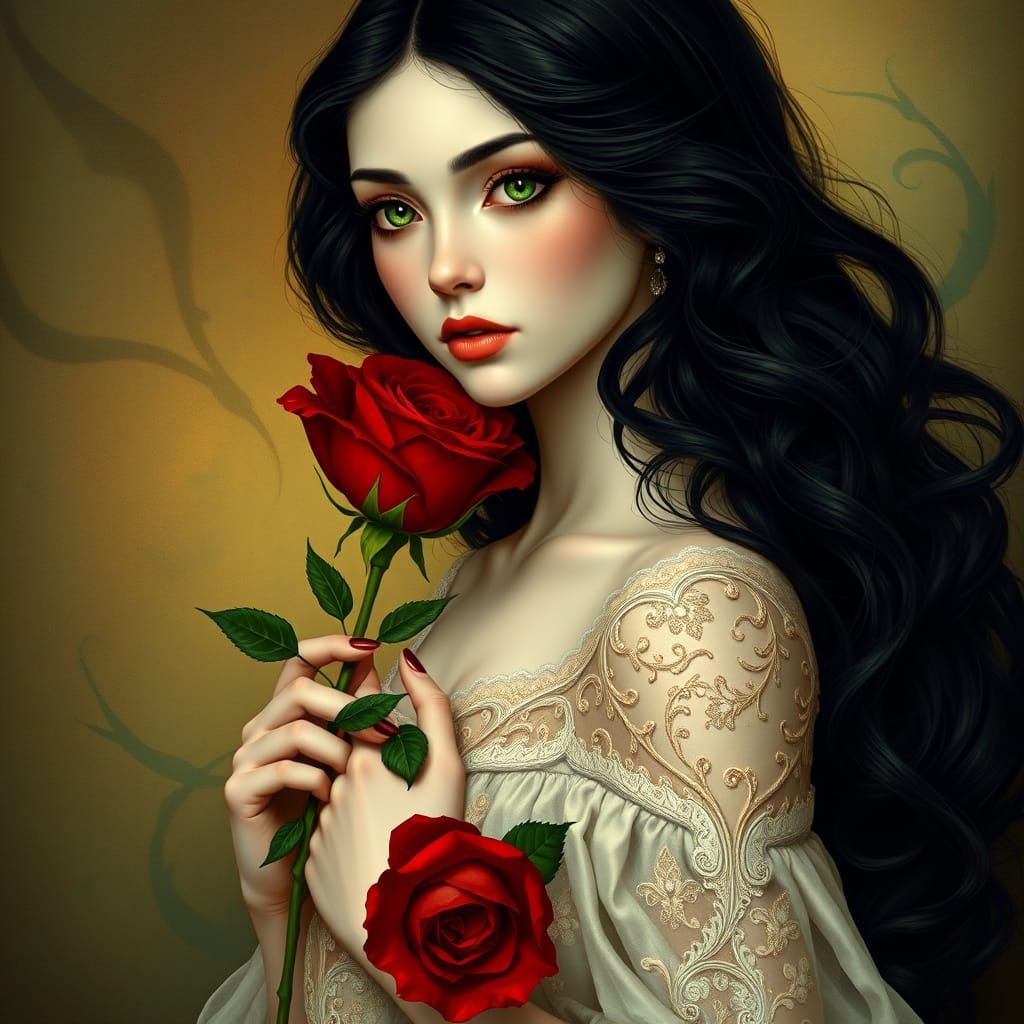 Porcelain Maiden with Rose, in Art Nouveau Style