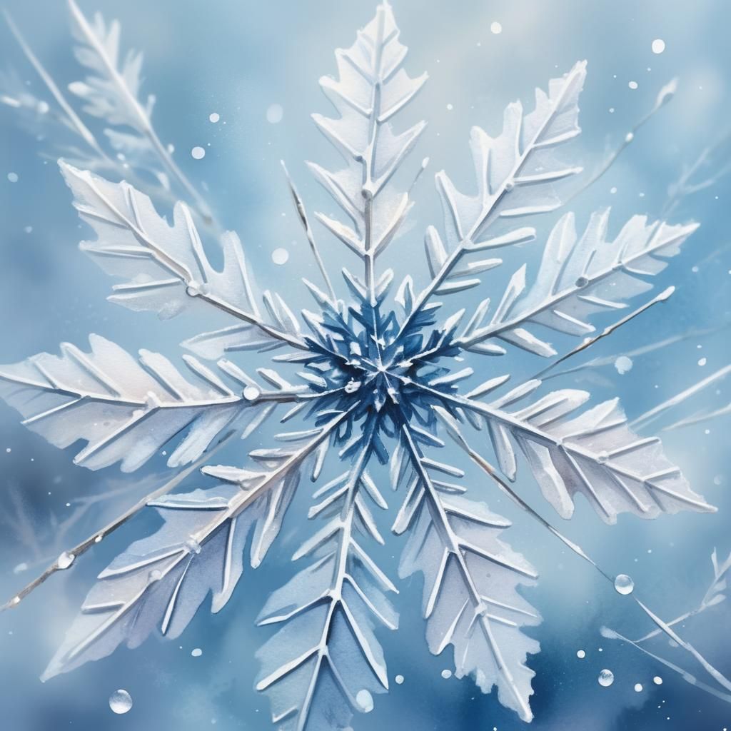 Delicate Snowflakes Falling: A Watercolor Illustration