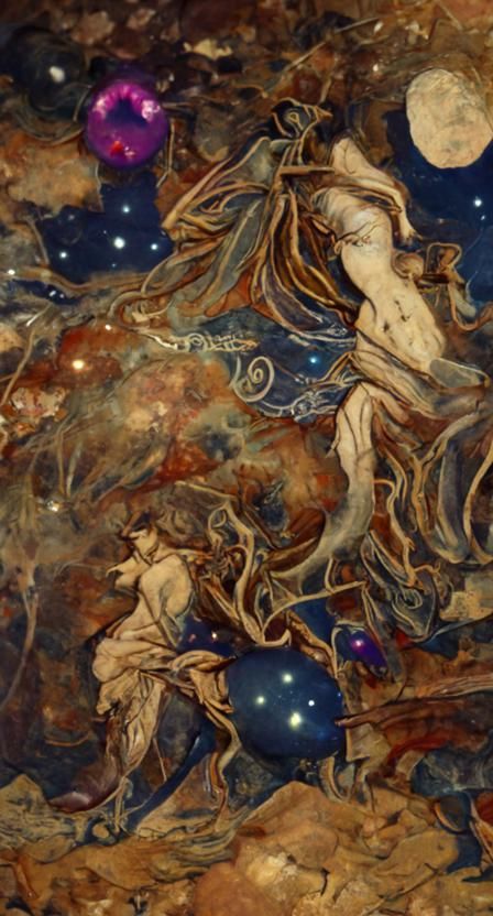 Mars and Taurus in a Hyperrealistic Art Nouveau Style