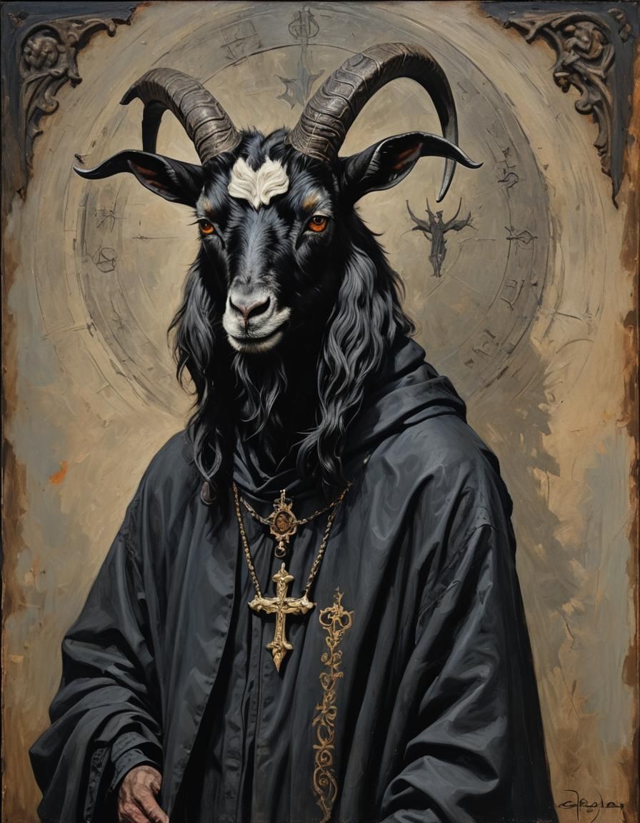 Baphomet in Black Robes, Gothic Religious Art
