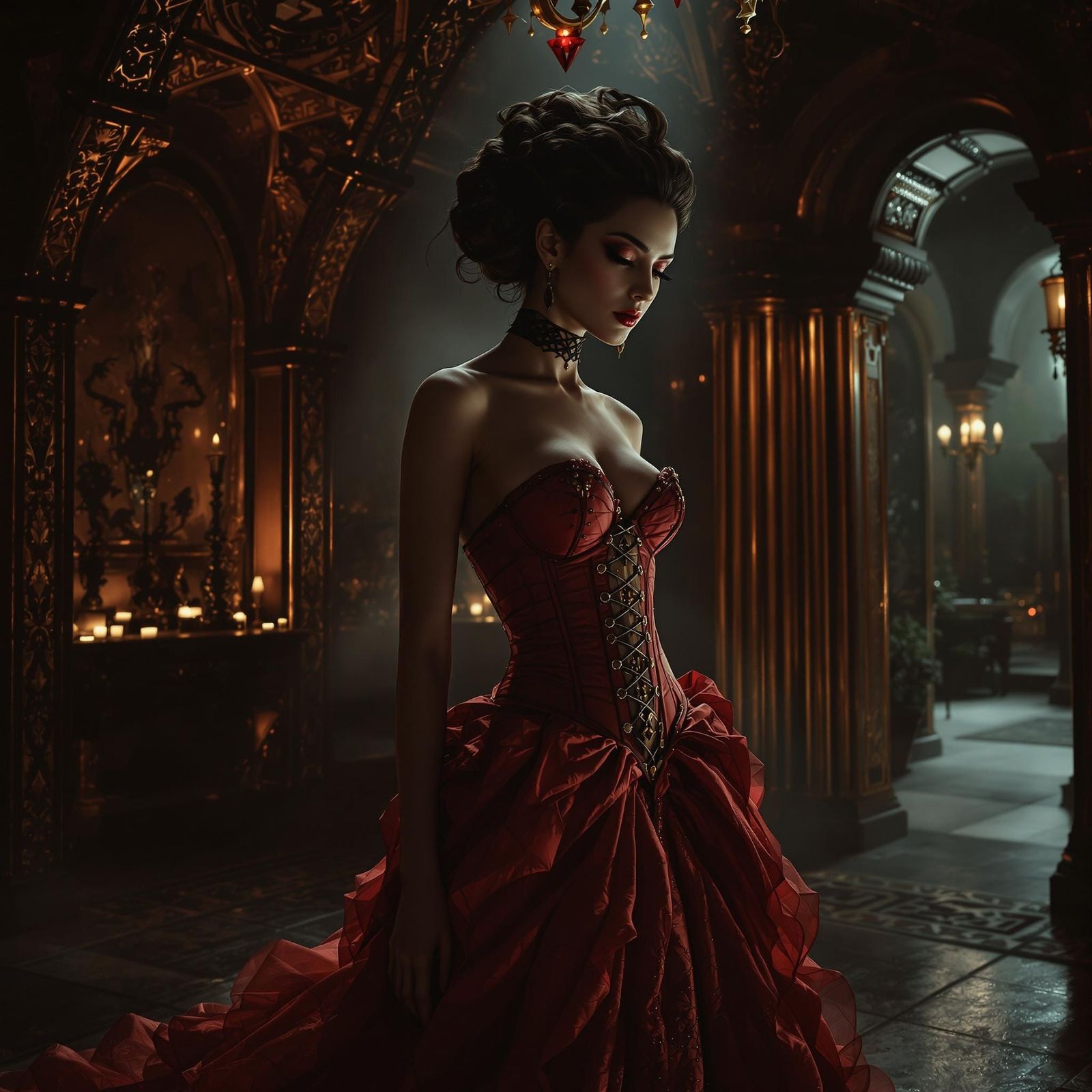 Woman in Crimson Gown, Syd Mead Style