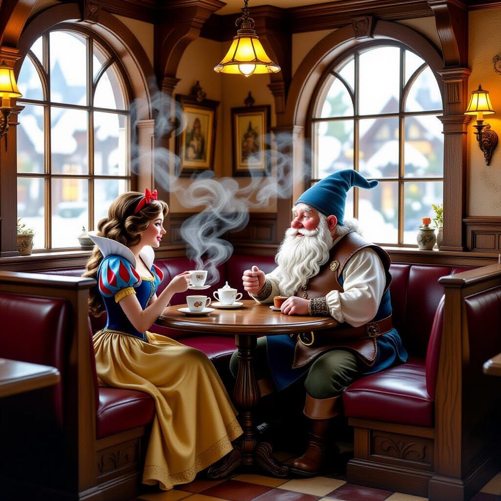 Snow White and Prince Served Coffee at Seven Dwarves Cafe