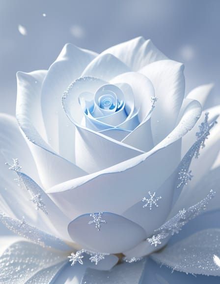 Shimmering Ice Rose on Frost Crystals