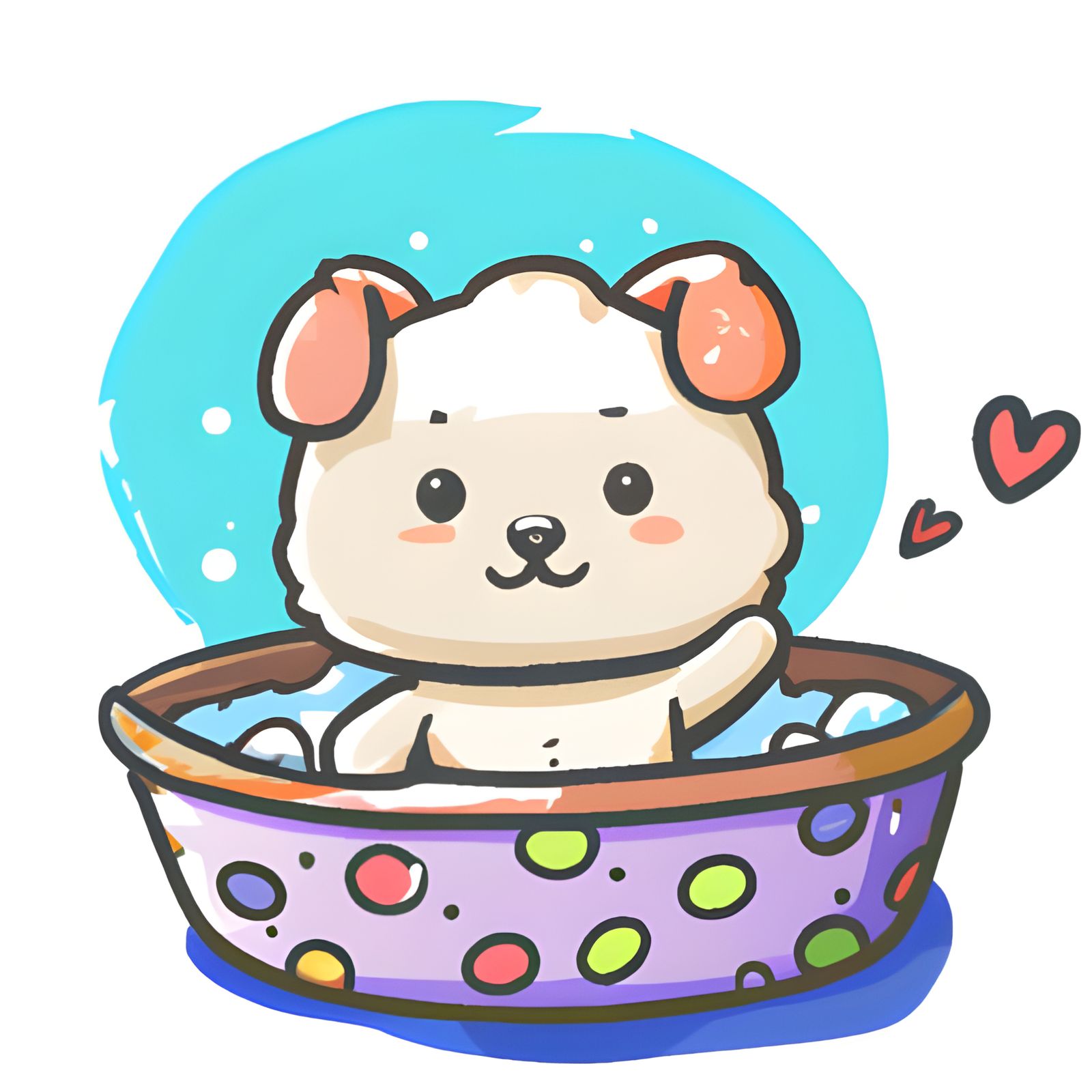 Cute Chibi Dog Relaxing in Hot Tub