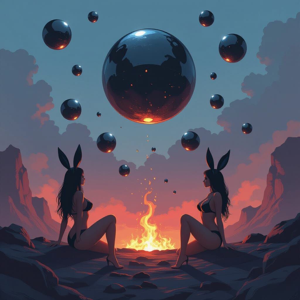 Demonic Planet with Lava and Reflective Spheres