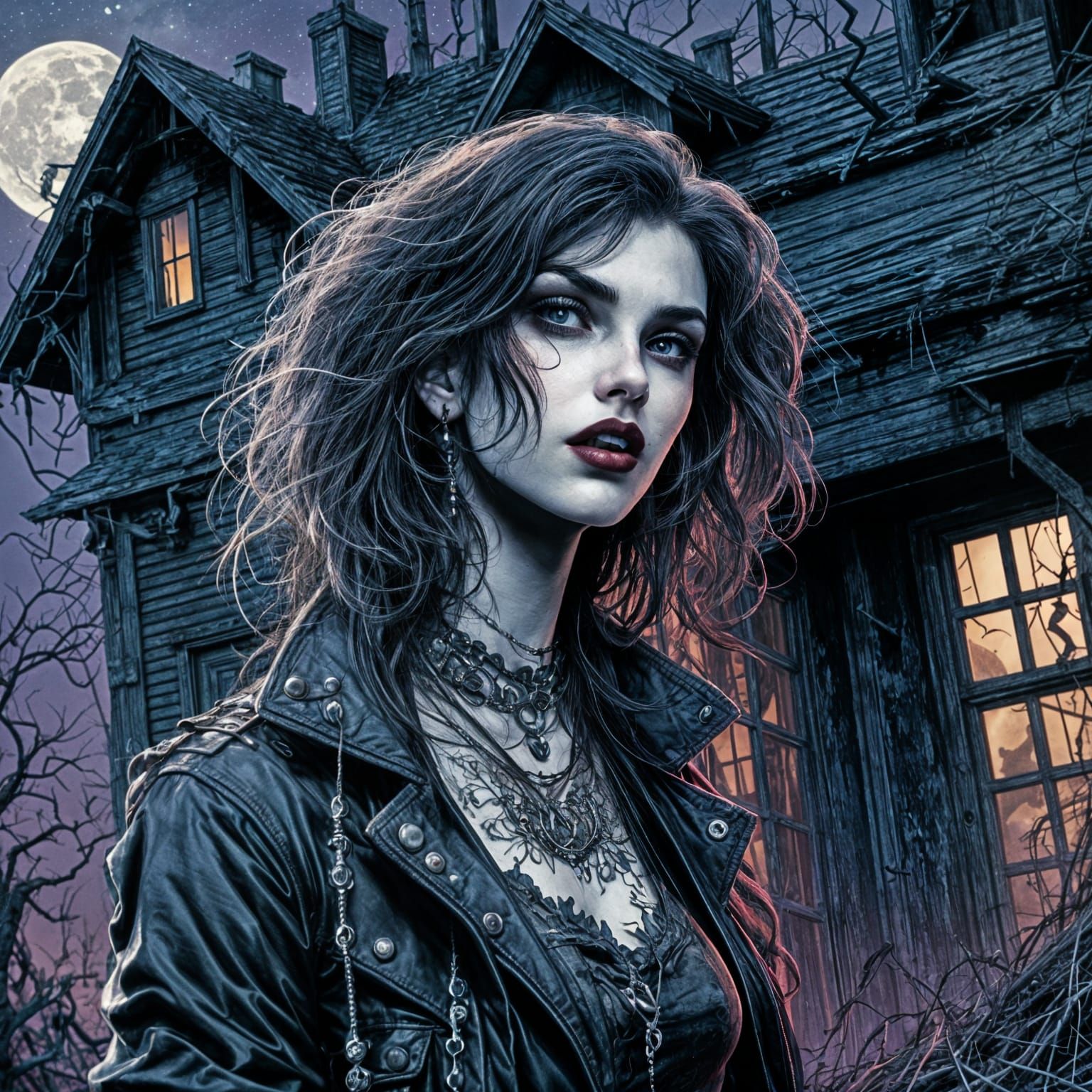 Gothic-Punk Vampire in Abandoned House