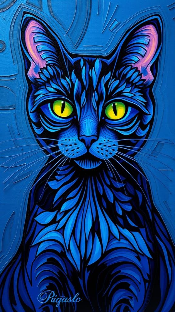 Crinkle Cobalt Blue Cat Pablo Picasso cool colors contrastin...