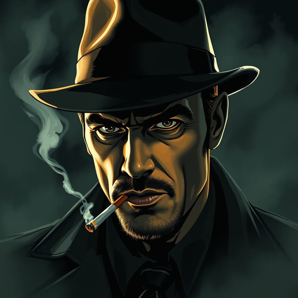 Rugged Detective in Smoky Noir Setting