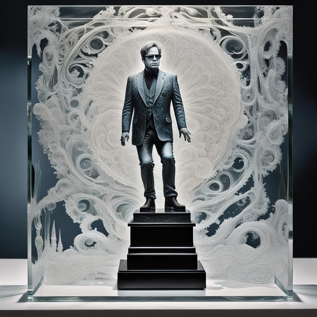 Elton John enameled glass statue.