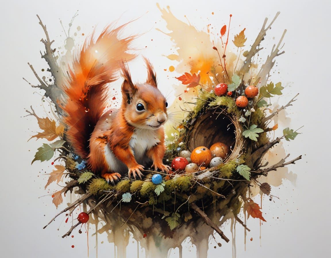 Red Squirrel Dreaming in Autumn Glow