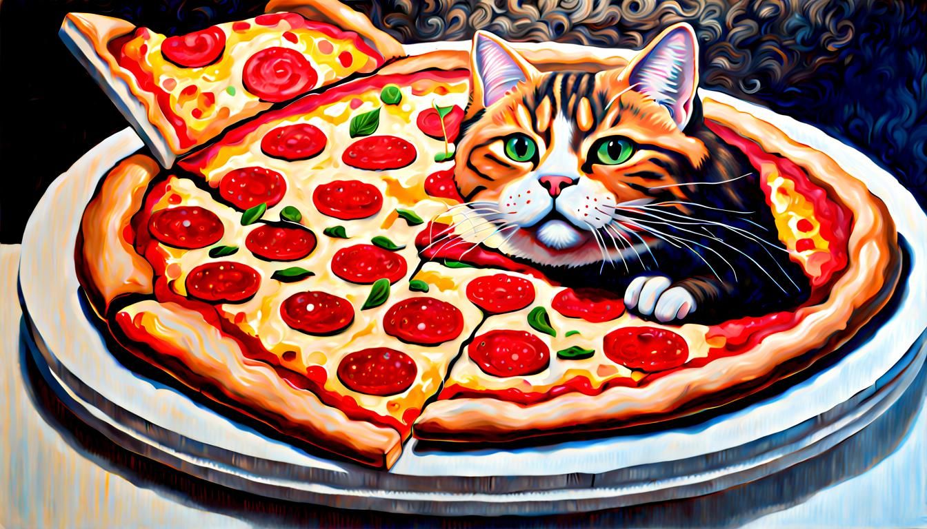 Hyperrealistic Pizza Cat in Acrylic Paint