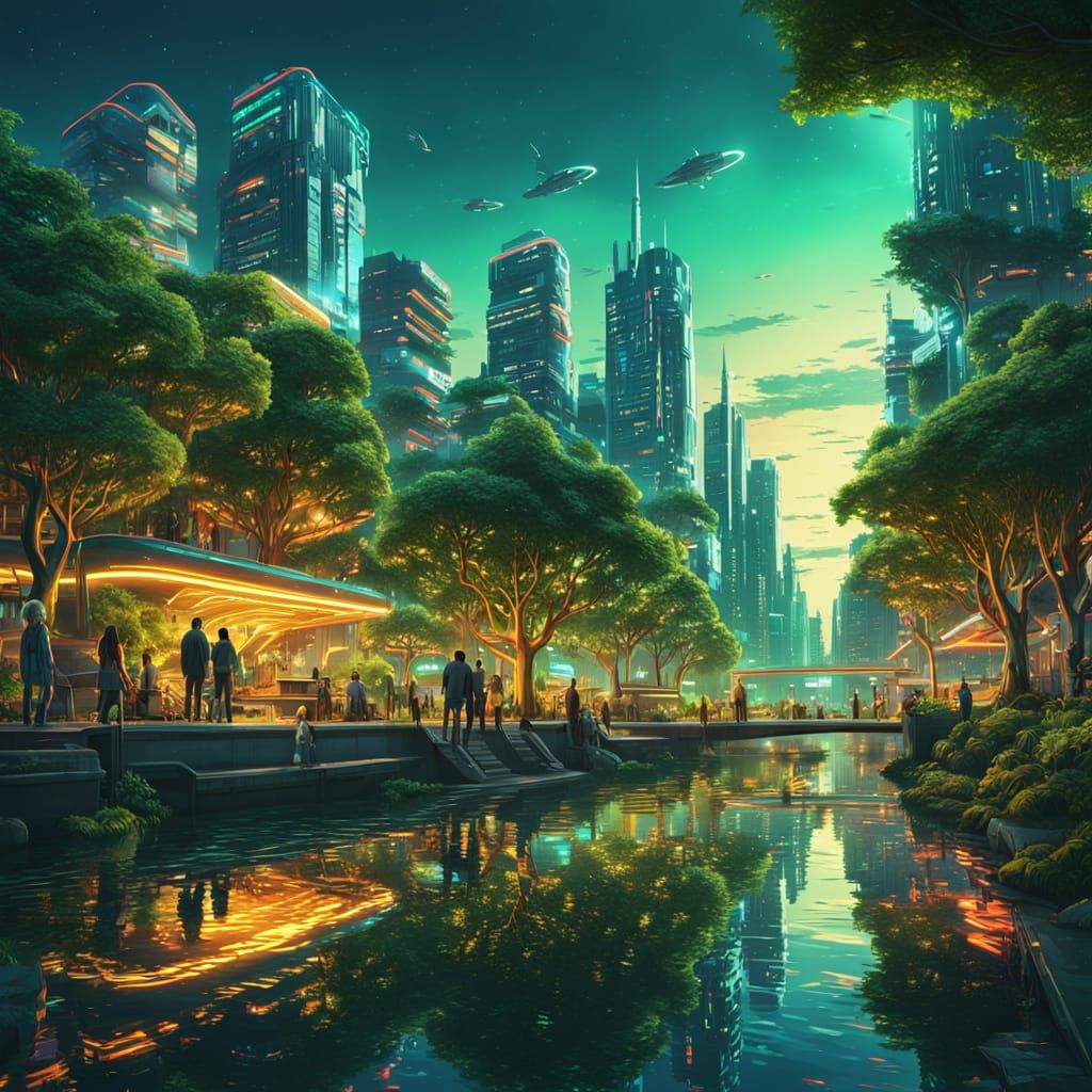 Futuristic Eco-City: Nature and Technology Harmonizing