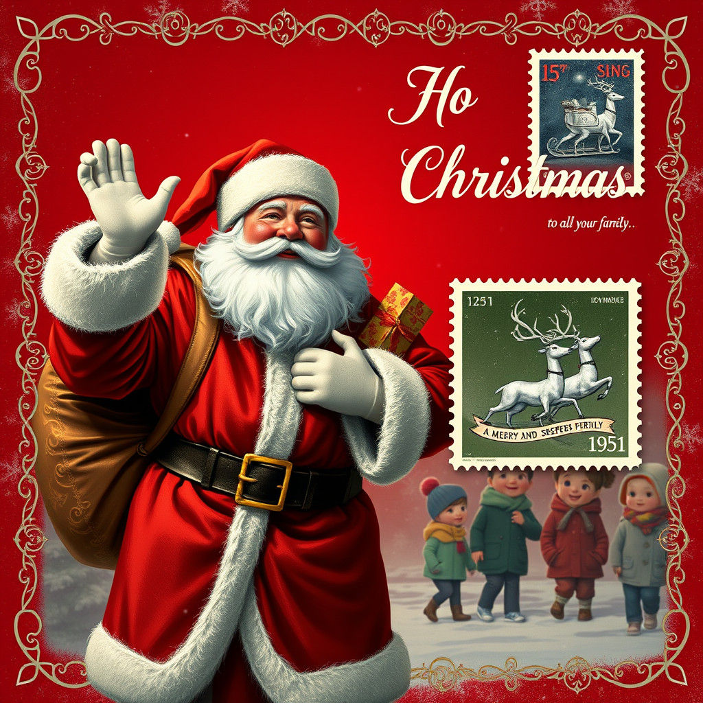 Vintage Santa Claus Holiday Card in 1950s Style