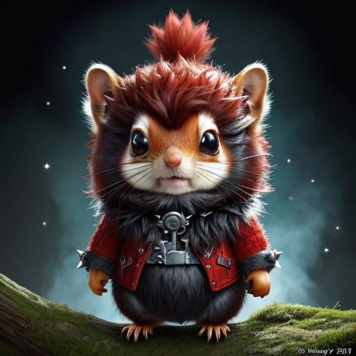 Cute Fluffy Red Squirrel with Big Chibi Eyes