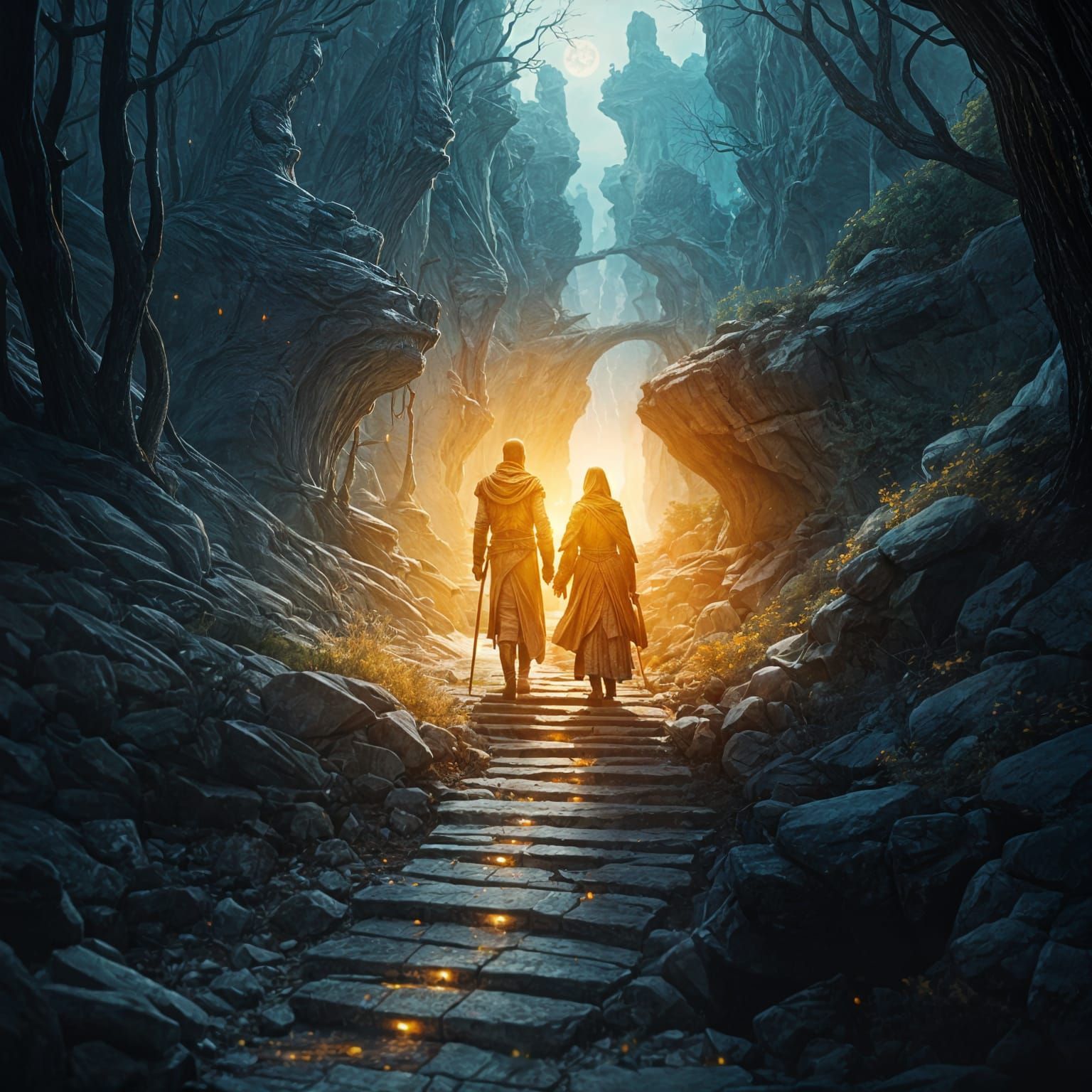 Moonlit Walk in Shadow Valley: Fantasy Concept Art