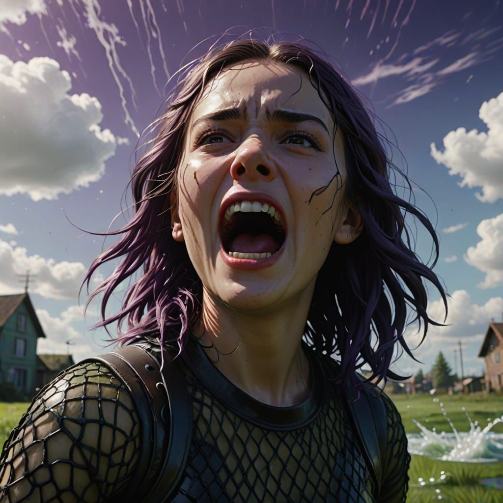 Girl by Purple Liquid in a Modern Fantasy Art Style