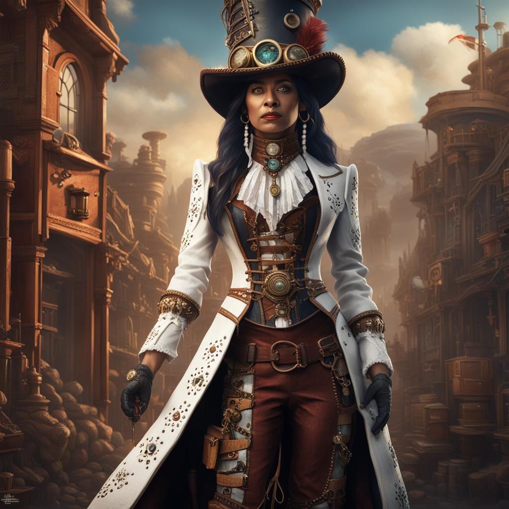 Steampunk Native American Woman in Detailed Digital Painting