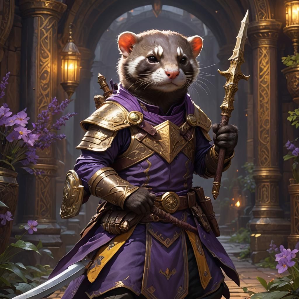 Ferret Warrior with Wand in Dark Fantasy Style