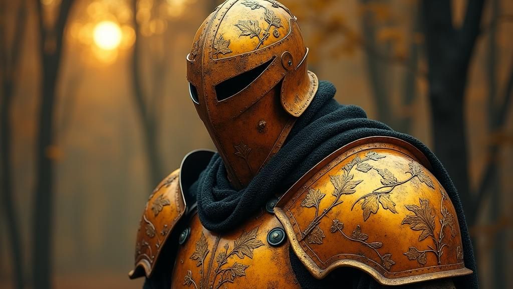 Medieval Gentleman in Autumn Armor, Obscured Face