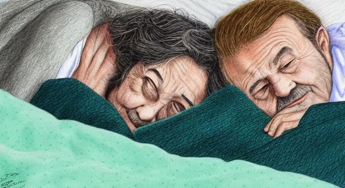 Pen and Ink Drawing: Couple in Bed Together