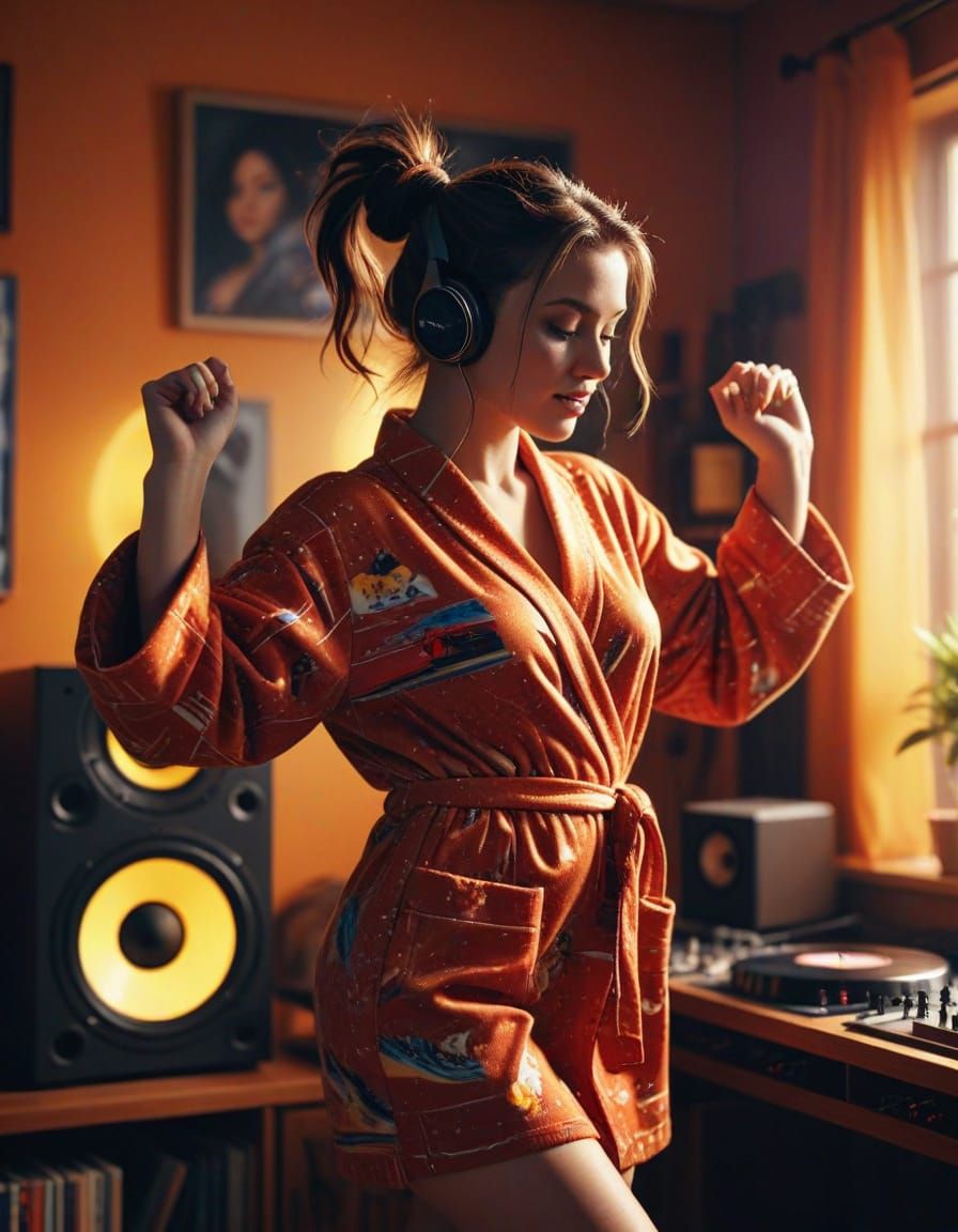 Cheerful Girl Dancing: Hyper-Realistic Digital Art