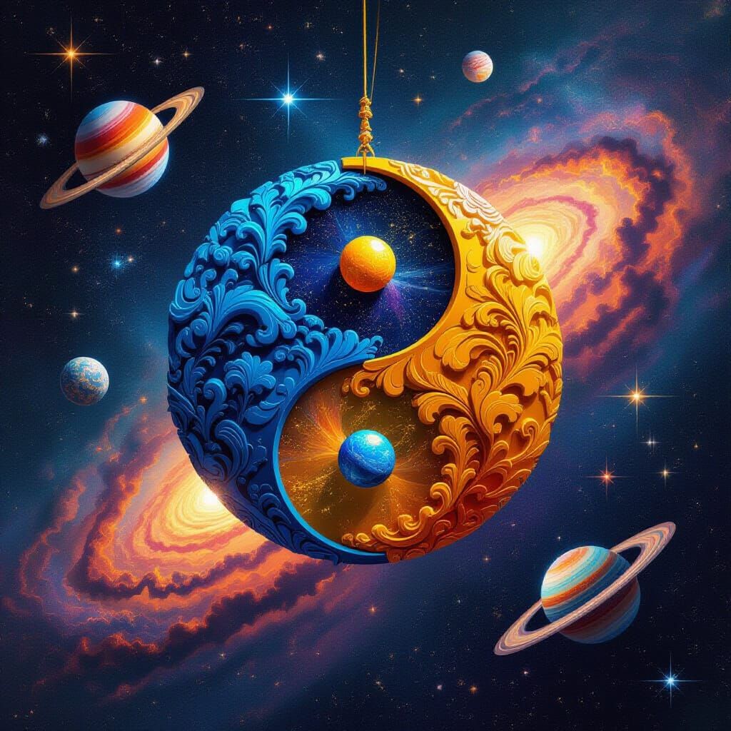 Vibrant Yin-Yang Symbol in Cosmic Astral Illustration
