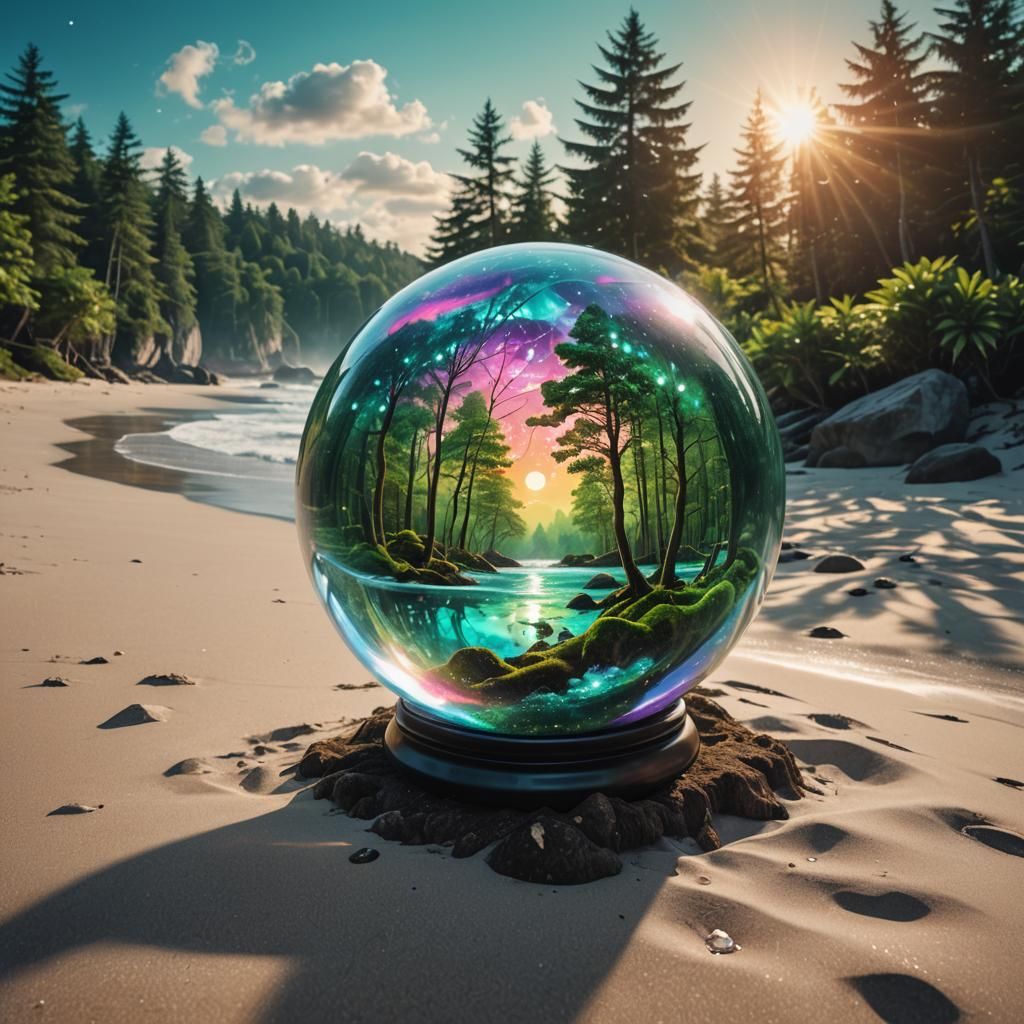 Crystal Ball Forest: Holographic Astral Illustration