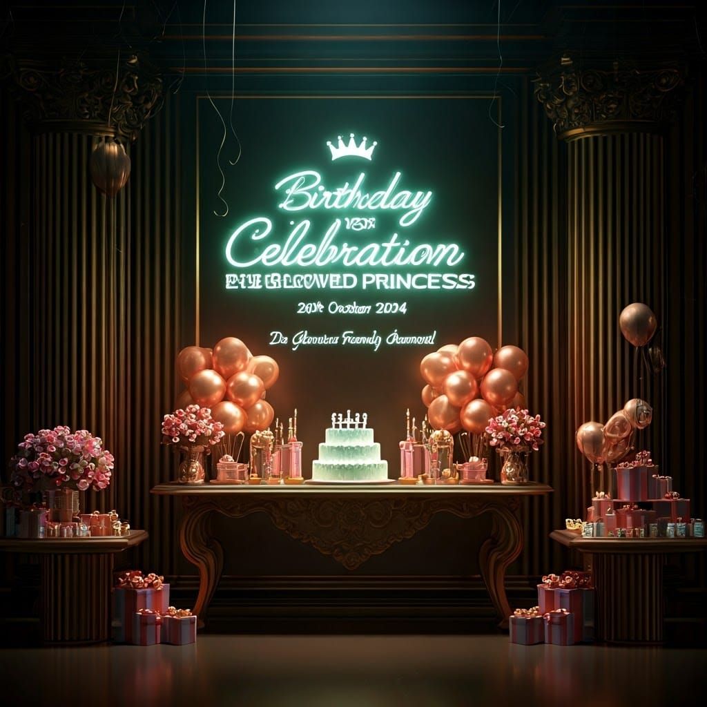 Princess Birthday Celebration in Opulent 3D Illustration