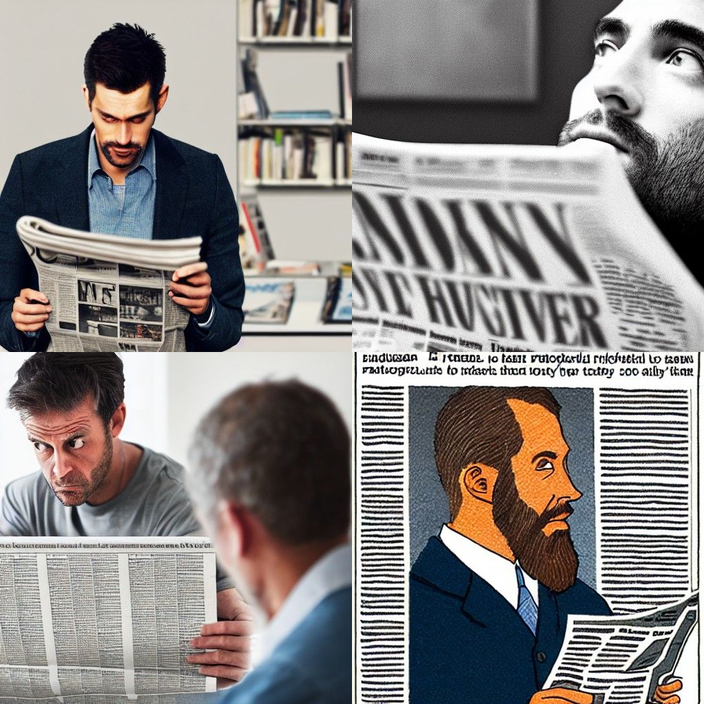 Photorealistic Man Looks Up From Newspaper