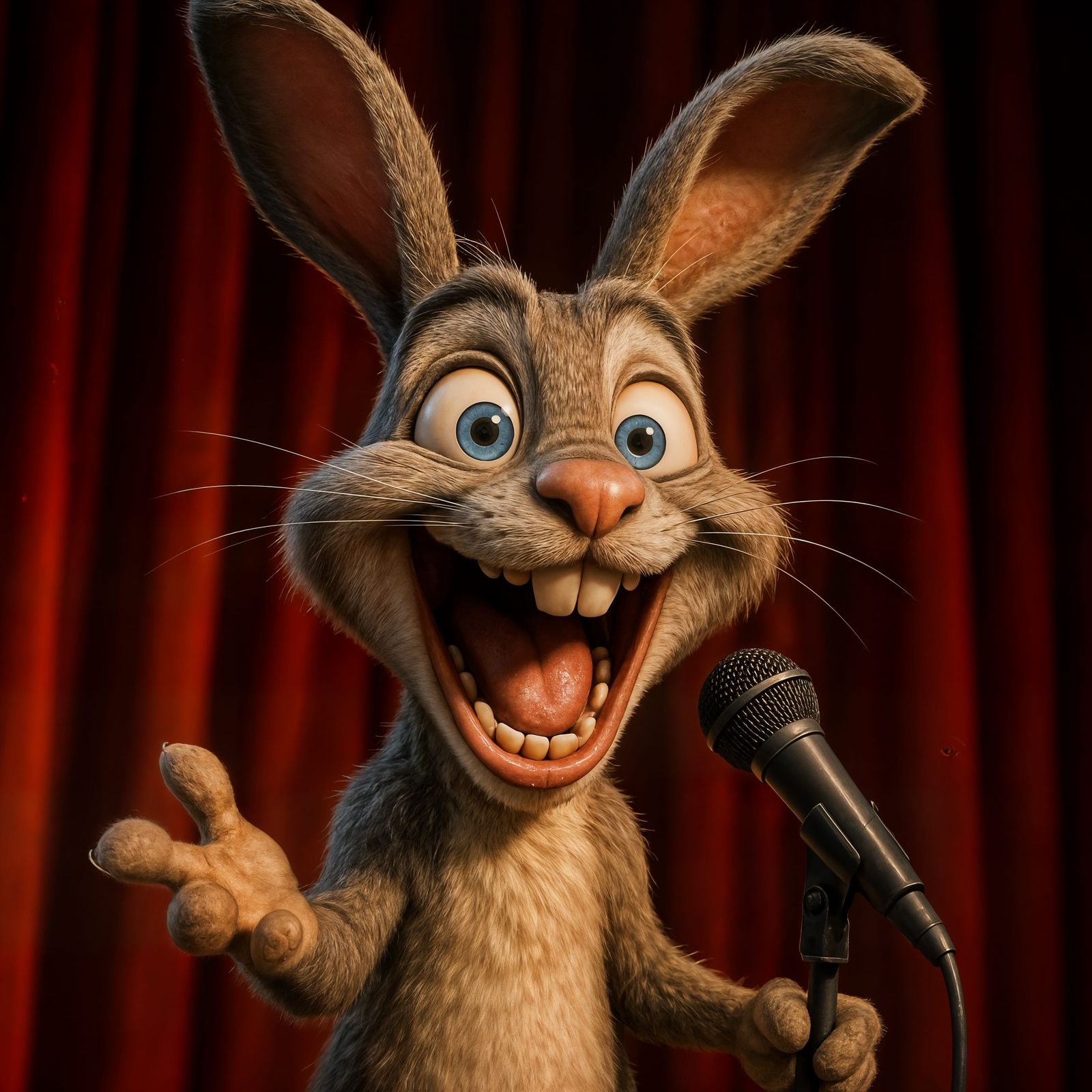 Sarcastic CGI Bunny Comedian on Stage
