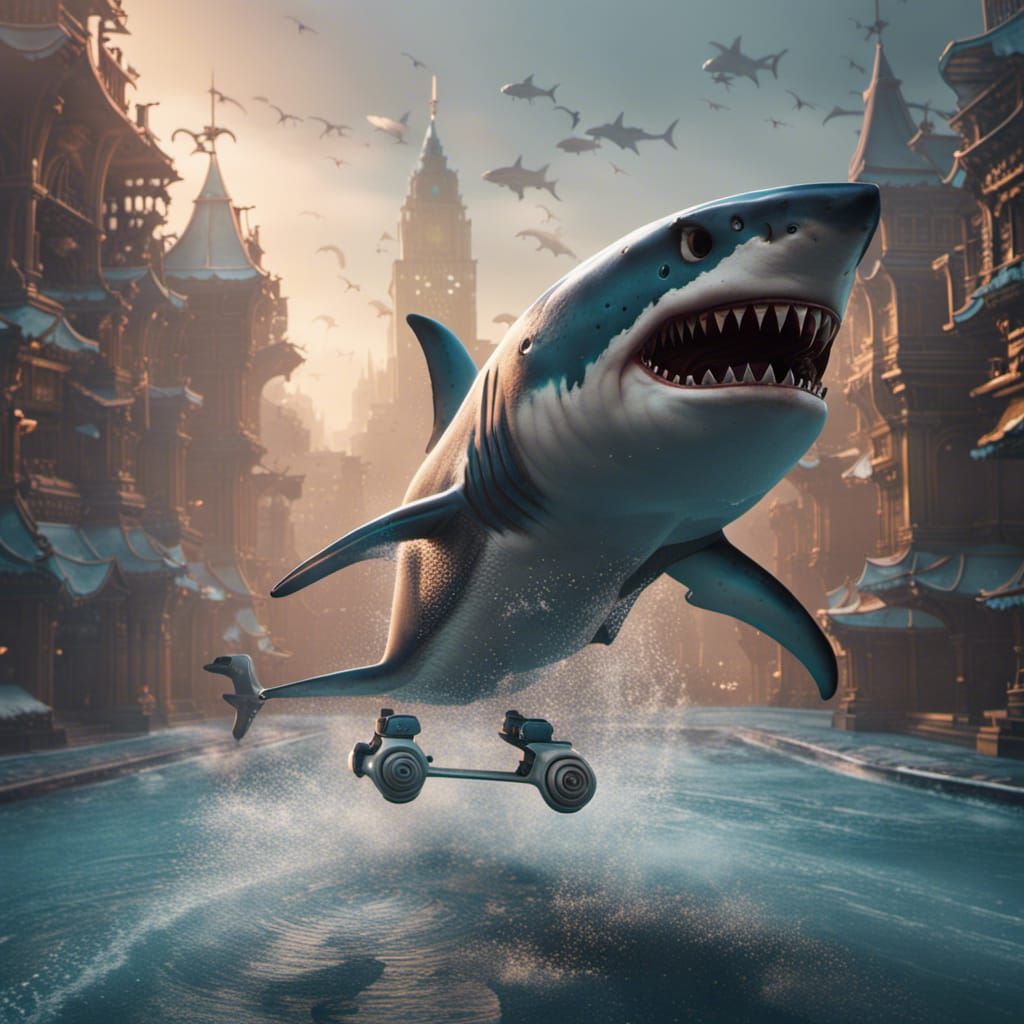 Cool Shark Skating: Detailed Fantasy Concept Art