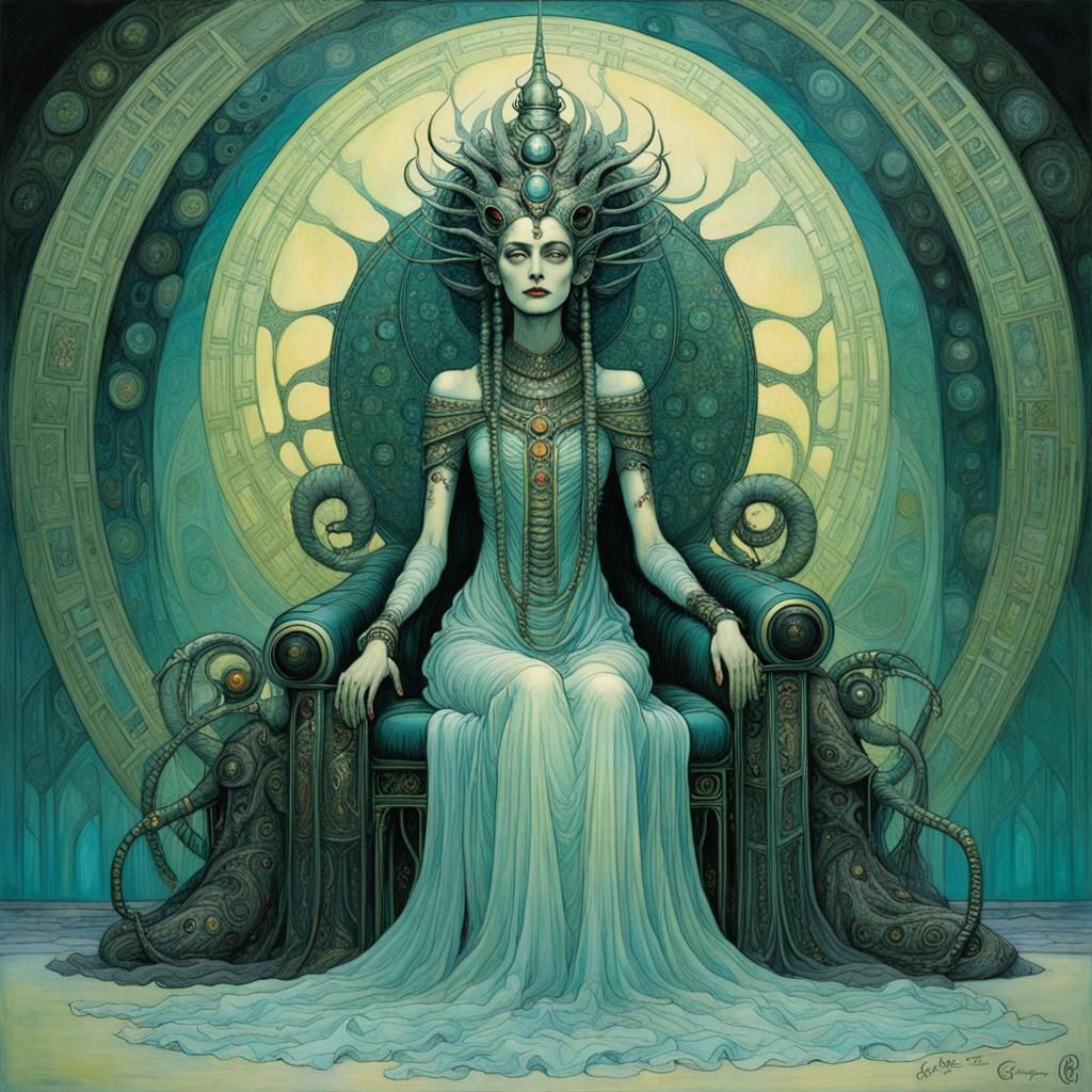 Alien Empress: Art Nouveau Meets Biomechanical Impressionism