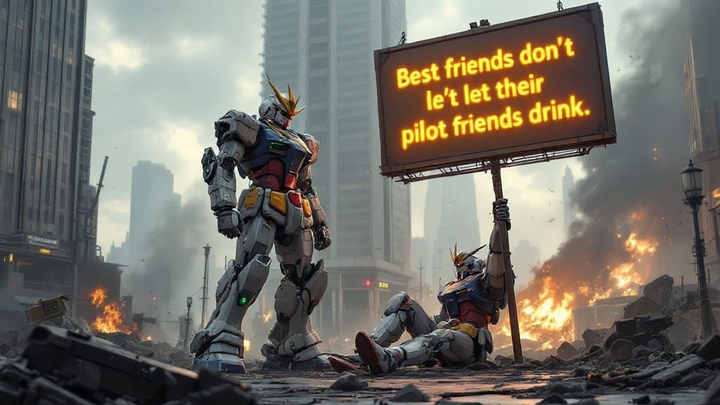 Gundam Stumbles Home After a Night Out in War-Torn City