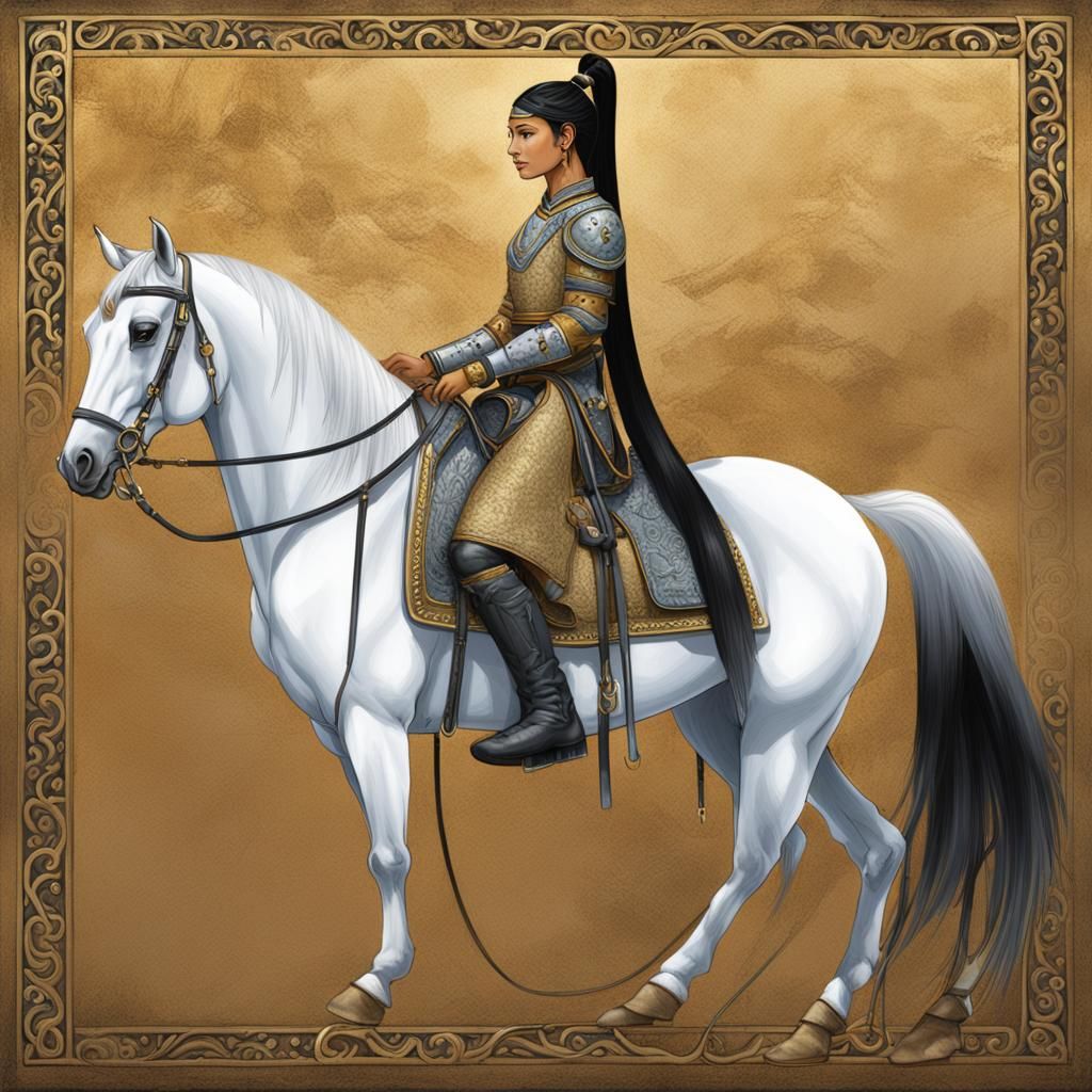 Scythian Princess on Arabian Horse, Dark Fantasy Art