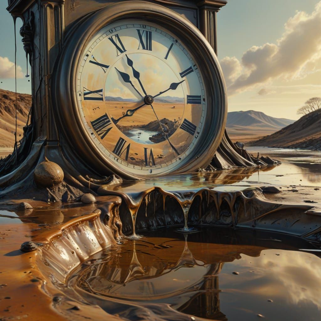 Surreal Reservoir With Melting Clock, Dali-esque Style