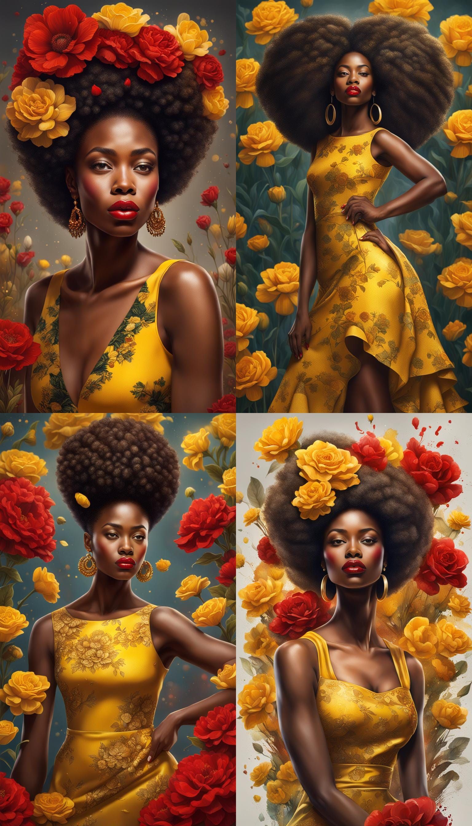 Beautiful African Woman in Yellow Dress: Hyperrealistic Art